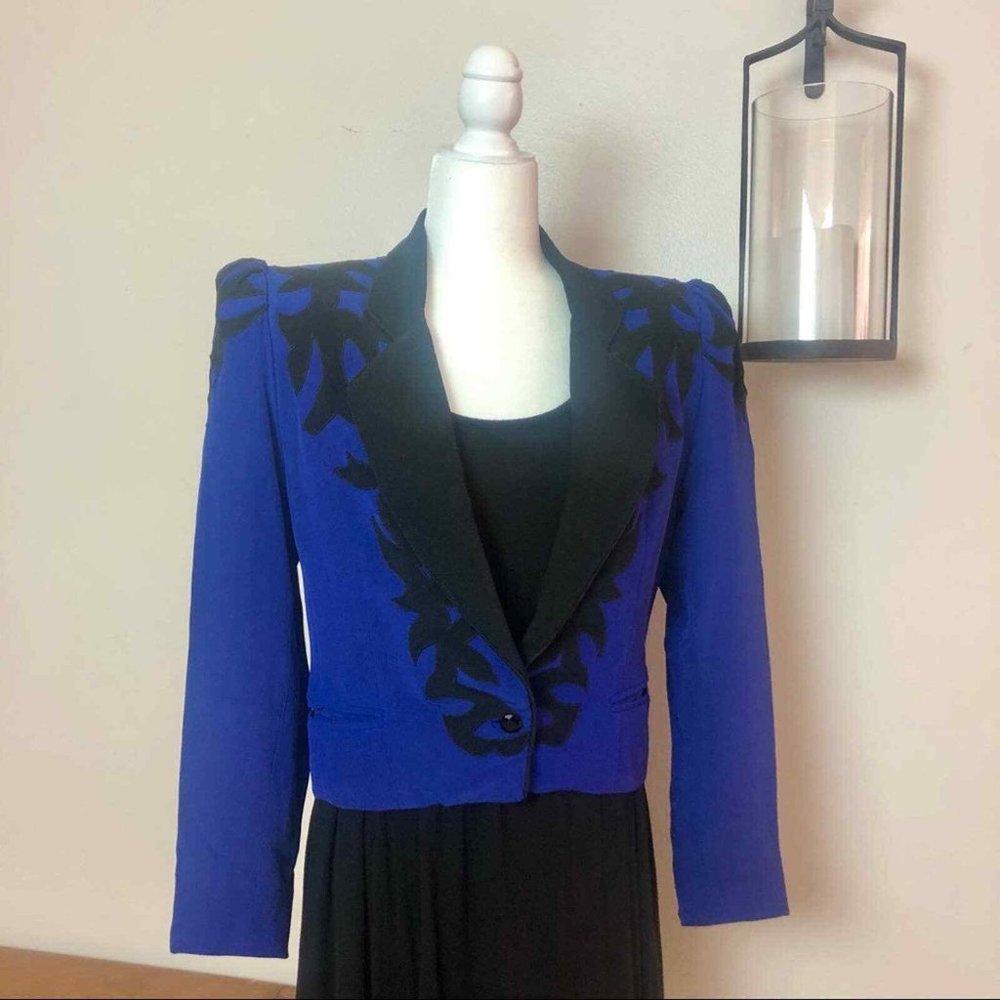 Vintage Richard Assatly Blue Black Blazer Size 12 1980s Designer Treasure! EUC